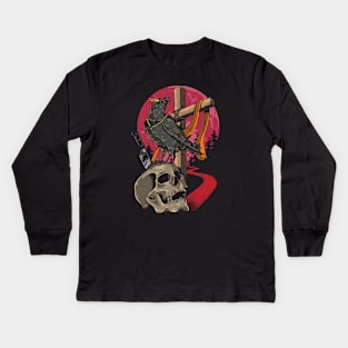 Crow Skull Bringer of Death Kids Long Sleeve T-Shirt